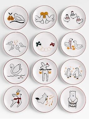 New! Crate&Barrel White Dessert Plates with Stand -Set of 12
